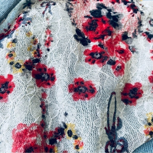 Free People XS gray oversized sweatshirt floral sheer lace - Picture 6 of 16